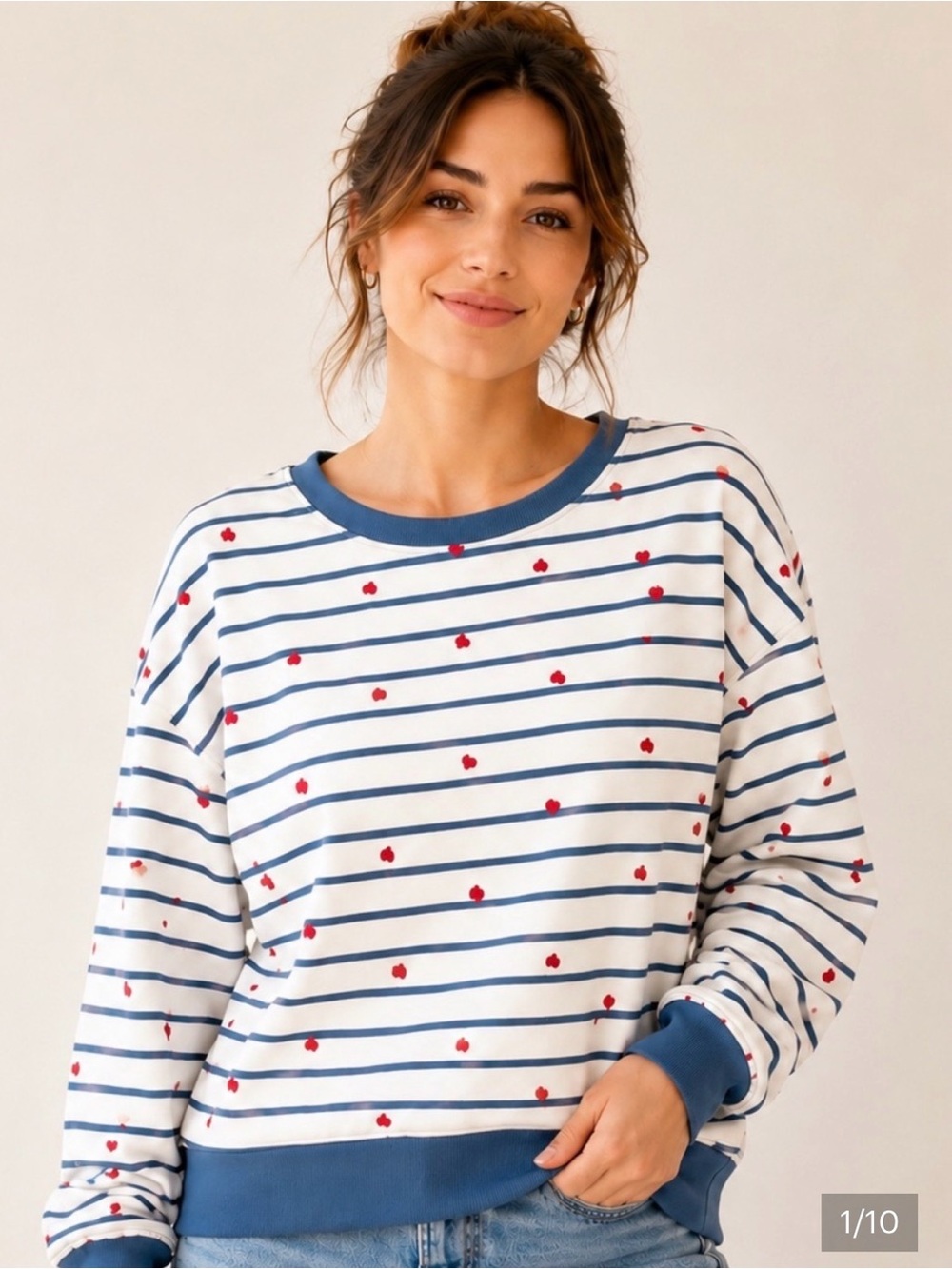 Pact Organic Cotton Heart Stripe Fleece Sweatshirt M